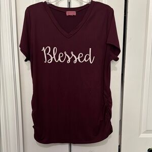 Ragdoll Maroon and White Relaxed Ruched Short Sleeve Tee